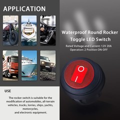 4PCS Waterproof Rocker Switch 12V Round Toggle Switch SPST 3 Pin ON Off Red L…