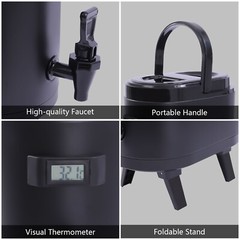 11.42*7.09*12.6in 2.11Gal Black Oval Insulated Beverage Dispenser W/ Thermometer