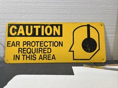 Vintage Metal Safety Sign Caution Ear Protection Required Industrial Garage