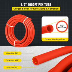 PEX-B Pipe 1/2 Inch X 1000 Feet,Oxygen Barrier Flexible Pipe Tubing,Red for Hydr