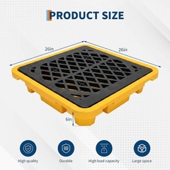 Spill Containment Pallet for 1 Drum 1500 lbs Capacity HDPE Tray 26.5×26.5×6″
