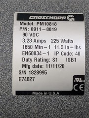 Groschopp PM10818 DC Motor 90VDC 225W 1650RPM 11.5 In-Lbs P/N 0911-8019