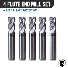5Pcs 4 Flute 1/2″ x 1-1/4″ x 3″ Solid Carbide End Mills AlTiN Coated CNC Bit