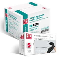 BASIC Medical Disposable Black Vinyl Synmax Exam Gloves Powder & Latex Free Case