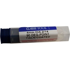 NEW Garr 4mm Carbide Drill 2 Flute TiAlN Coated 90 Deg Point