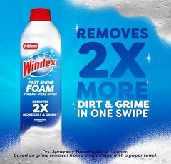 Windex Fast Shine Foam Glass Cleaner, No-Drip 19 Fl Oz (Pack of 1), White