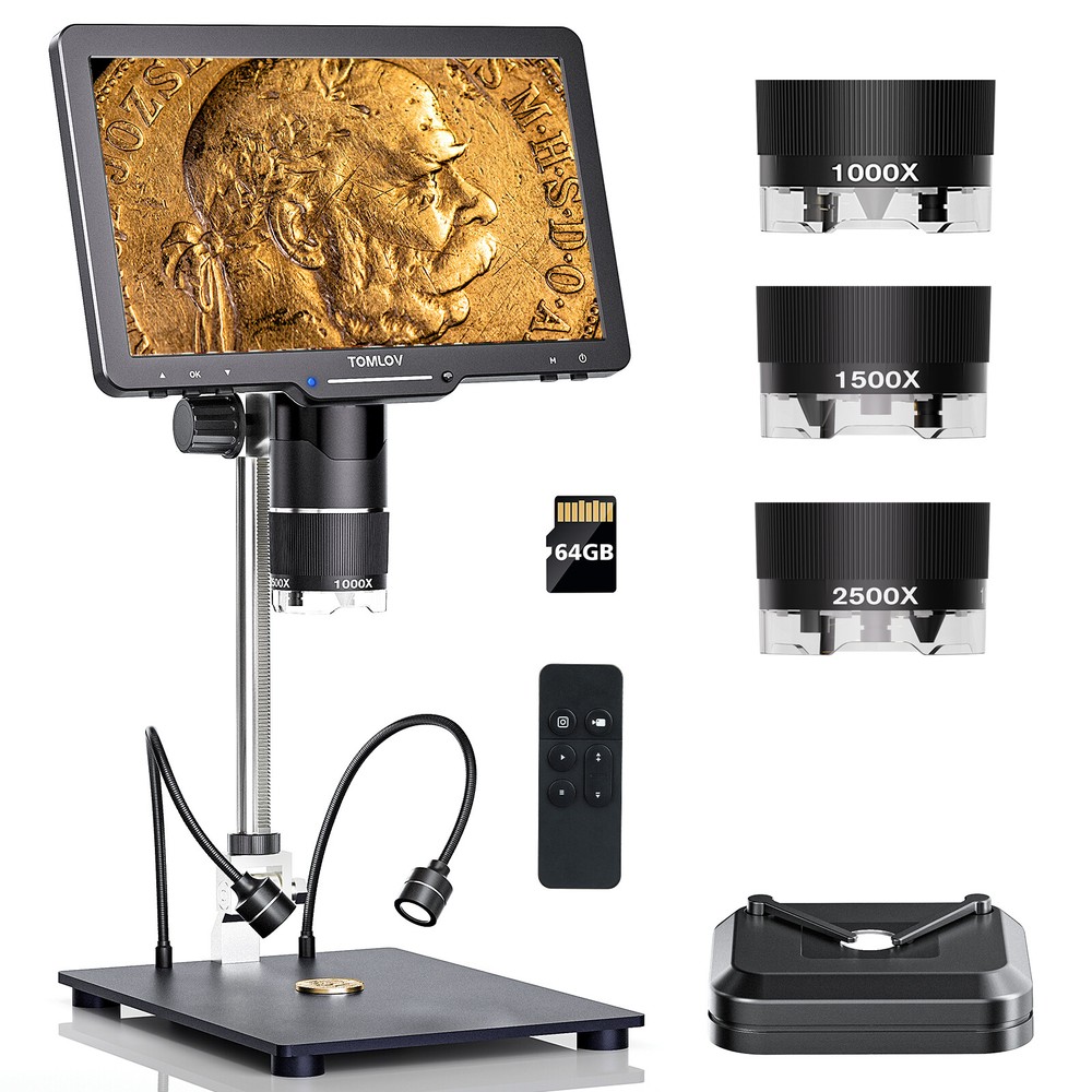 TOMLOV 10″ 3 Lens 2K HDMI Digital Microscope 2500X Soldering Microscope fr PC/TV