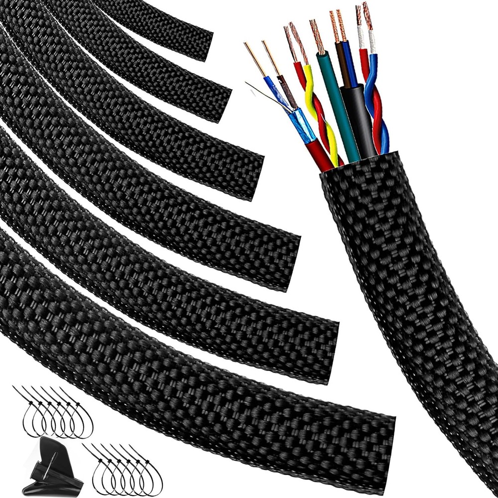 50FT Car High Temperature Braided Wire Loom Split-Sleeve Heat Resistant Cover