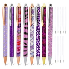 8 Pcs Purple Sparkly Pens for Women – Cute Glitter Ballpoint Pens with 10 Ref…