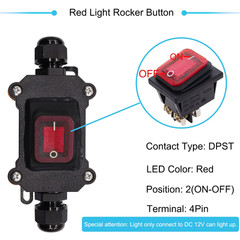 IP67 Waterproof Inline Cord Switch 12V DC 20A DPST 4Pin 2 Position on off Outdoo
