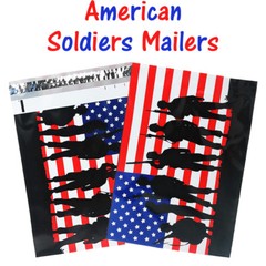 10×13, 12×15 U.S Soldier Patriotic Poly Mailers, Custom Flag Shipping Envelopes