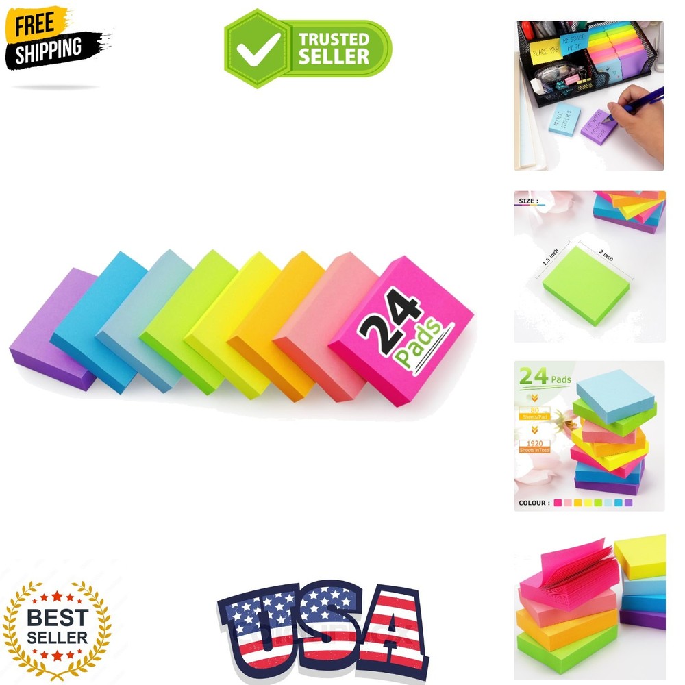 Bright Colored Sticky Notes 1.5×2 inch – 1920 Sheets for Easy Organization