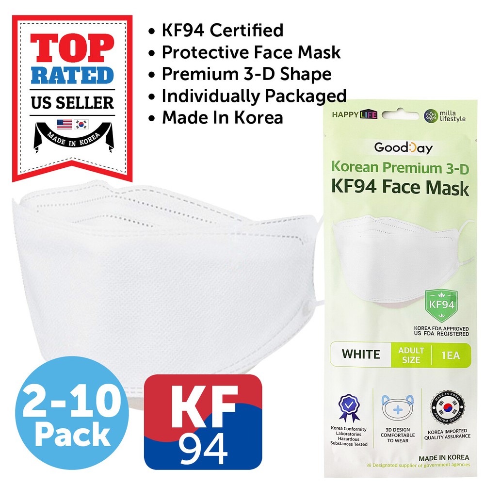 KF94 WHITE Face Protective Mask Made in Korea KFDA Approved Adult 4 Layers