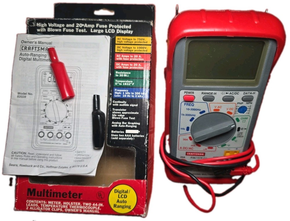 Craftsman 82028 Digital Multimeter Auto-Ranging CAT III 600V 20A