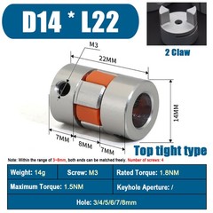 3mm 4mm 5mm 6mm 7mm 8mm CNC Flexible Plum Coupling Shaft Coupler Connect D14 L22