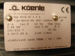 KUENLE K21R-90-S-6-H K21R90S6H 240/415VAC 4.64/2.68A 1.5HP MOTOR **NEW**