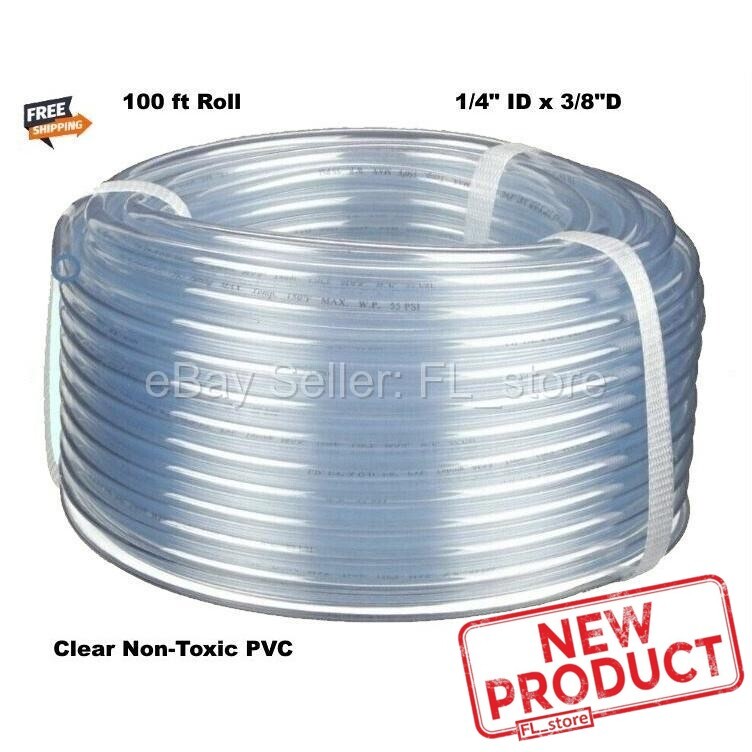 100 Feet Clear Plastic Tubing 1/4″ ID x 3/8″ OD Flexible Roll PVC Tube NEW