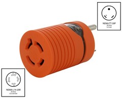30A 125V NEMA TT-30 Male Plug to 20A 125/250V NEMA L14-20 Female Adapter