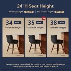 2 Pieces Solid Wood Legs Bar Stools Contemporary Counter Height Bar Chairs 26”