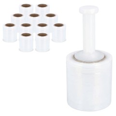 Mini Stretch Wrap Shrink Film, 12 Rolls, 5″x1000′, 50 Gauge, with Plastic Handle