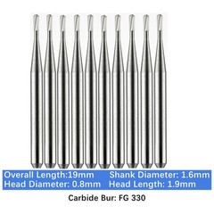 10-100pcs FG330 Dental Pear Carbide Bur High Speed 19mm Friction Grip Drill Bits