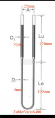 MoSi2 Heat Element 1700C 4/9 (Moly Disilicide) Le=100mm, Lu=120mm, A=25mm
