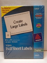 create large labels , white full sheet labels, 100 labels ,100 sheets white