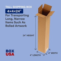 Shipping Boxes 4″L x 4″W x 24″H, 25-Pack Tall Corrugated Boxes for Shipping, …