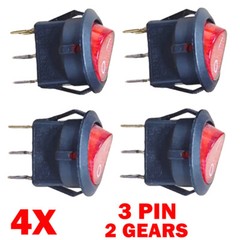 4PCS For SPST 3 Pin ON/OFF Round Rocker Switch With Red Neon Lamp 10A/125VAC