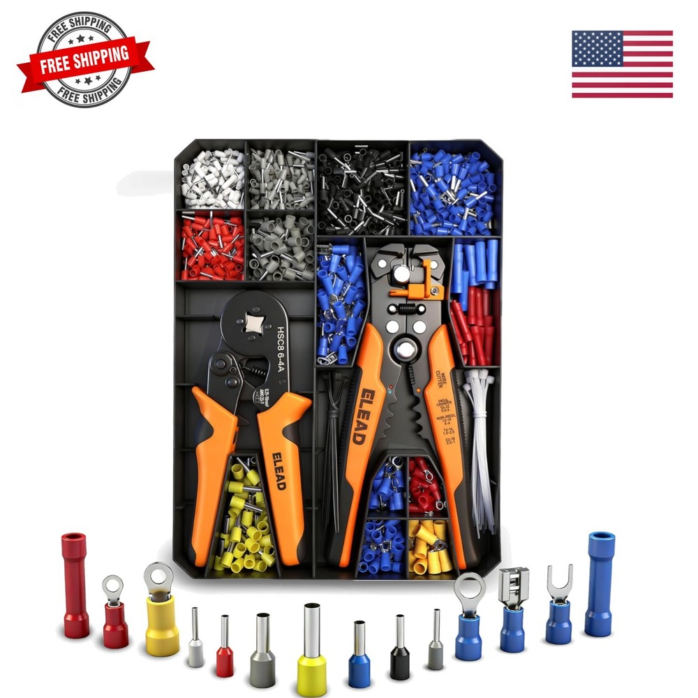 1188-Piece Ferrule Crimping & Stripping Tool Kit, AWG 23-7 0.25-10 mm² Ferrul…