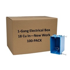 100 Pk New Work 1-Gang Electrical Outlet Box ETL Certified 18 Cu In Plastic Blue