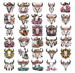 Western Boho Bull Skull Clipart Bundle, western PNG, Western Sublimation,