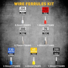 1188-Piece Ferrule Crimping & Stripping Tool Kit, AWG 23-7 0.25-10 mm² Ferrul…