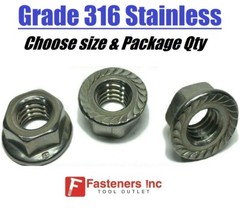 (All Sizes & Qty’s) Grade 316 Stainless Steel Serrated Flange Lock Nuts