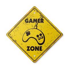 Gamer Vintage Crossing Sign Xing Plastic Rustic xbox playstation ps computer pla