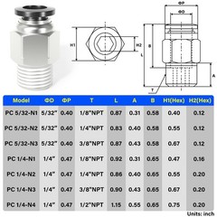 10 Pack 5/32 OD x 1/8 NPT Male Straight, Push to Connect, PC-5/32-N1