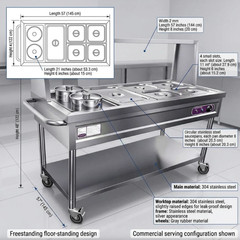 Commercial Food Warmer, 1800W Professiona Electric Steam Table 5 Trays + 2 Pots