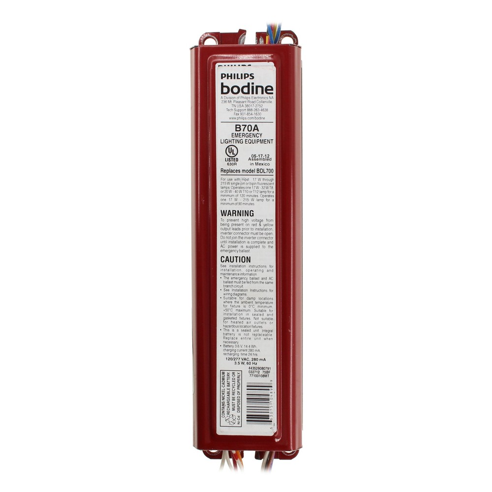 BODINE B70A FLUORESCENT EMERGENCY BATTERY, 1-LAMP, T8/T12, 120/277V, 90-MIN