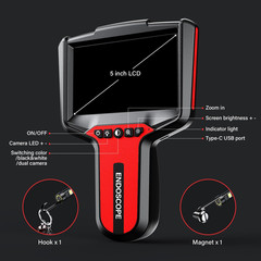 Endoscope Camera with Light: 5″ 1080P HD Dual-Lens Inspection Borescope Camera f