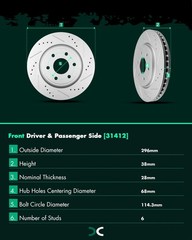 11.65 Front 6 Lug Vented Disc Rotors Ceramic Brake Pads for Truck SUV 05-19