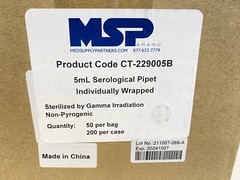 (200/Cs) CELLTREAT 5mL Graduated Serological Pipettes Individual Wrap 229005B