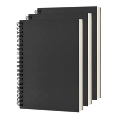 DSTELIN Blank Spiral Notebook, 3-Pack, Soft Cover, Sketch book, 100 black