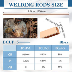 40 Sticks Brazing Rods AWS Bcup-5 15% Silver Solder Phos Copper Brazing Alloys F