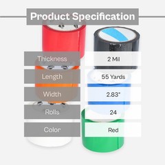 24 Rolls Red Color Packing Tape 72 mm x 55 Yards General Purpose Tape, 2 Mil