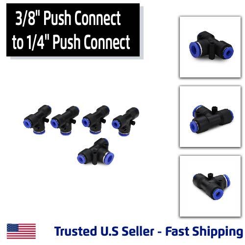 5 Pack, Tee Union to Reduce from 1, Push Connect 3/8″ Tube to 2, 1/4 Tubes