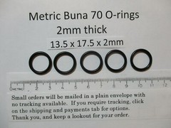 13.5mm ID x 17.5mm OD x 2mm thick O-ring. Buna-70. Quan 5.