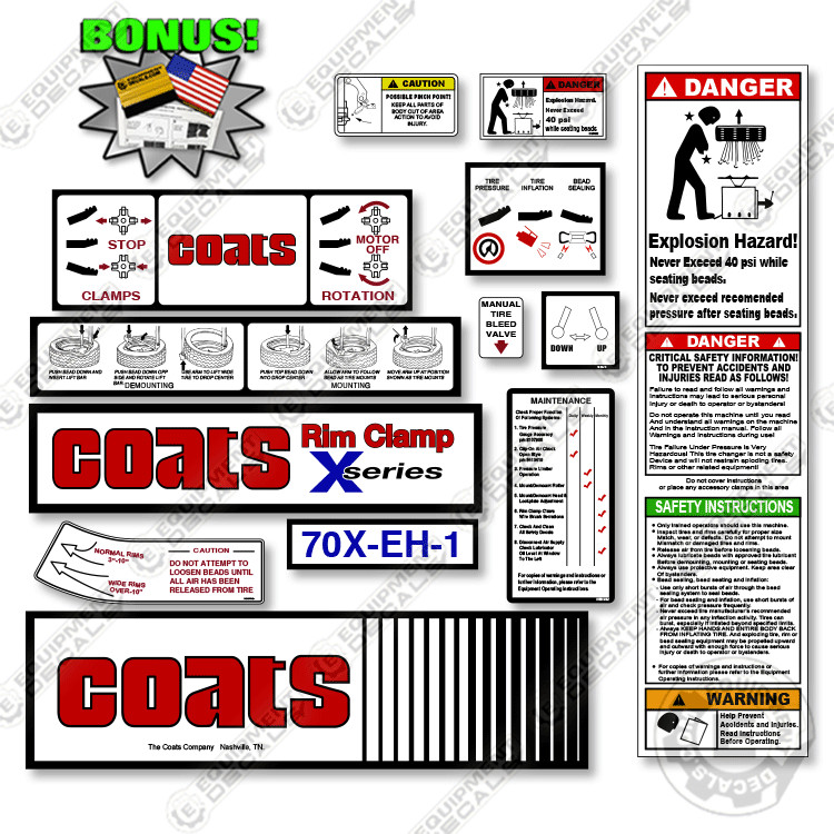 Fits Coats 70X-EH-1 Decal Kit Rim Clamp – 7 YEAR OUTDOOR 3M VINYL!