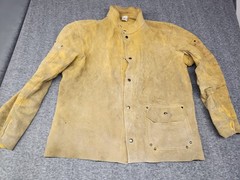 Used Tan Mens Leather Welding Jacket XL Heavy Duty Flame Resistant
