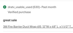 3M Fire Barrier Duct Wrap 615 12”W x 48” L x 1-1/2” Thickness (New) open box