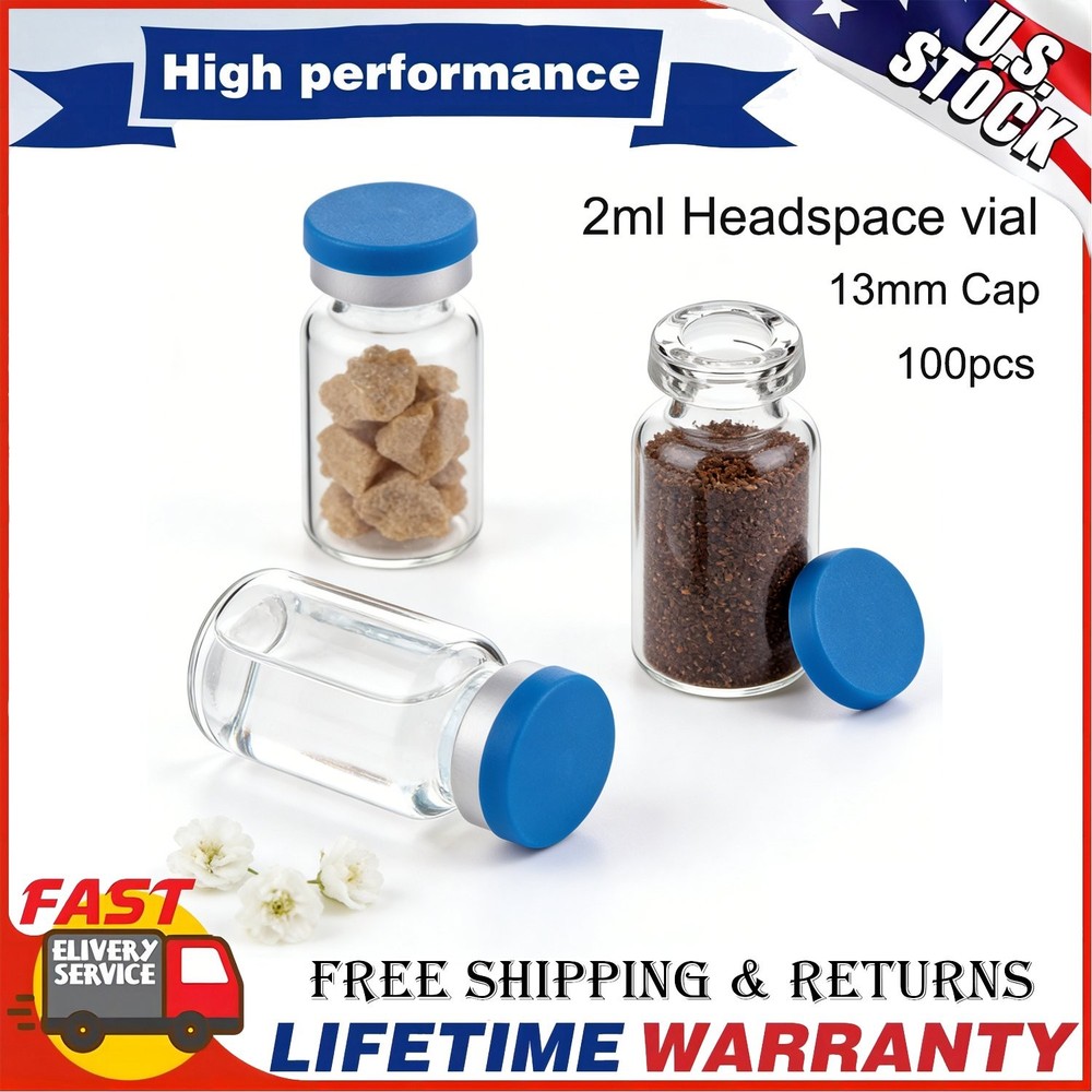 100 Pcs 2ml Clear Glass Vials, Borosilicate, Autoclavable with Aluminum Flip Cap